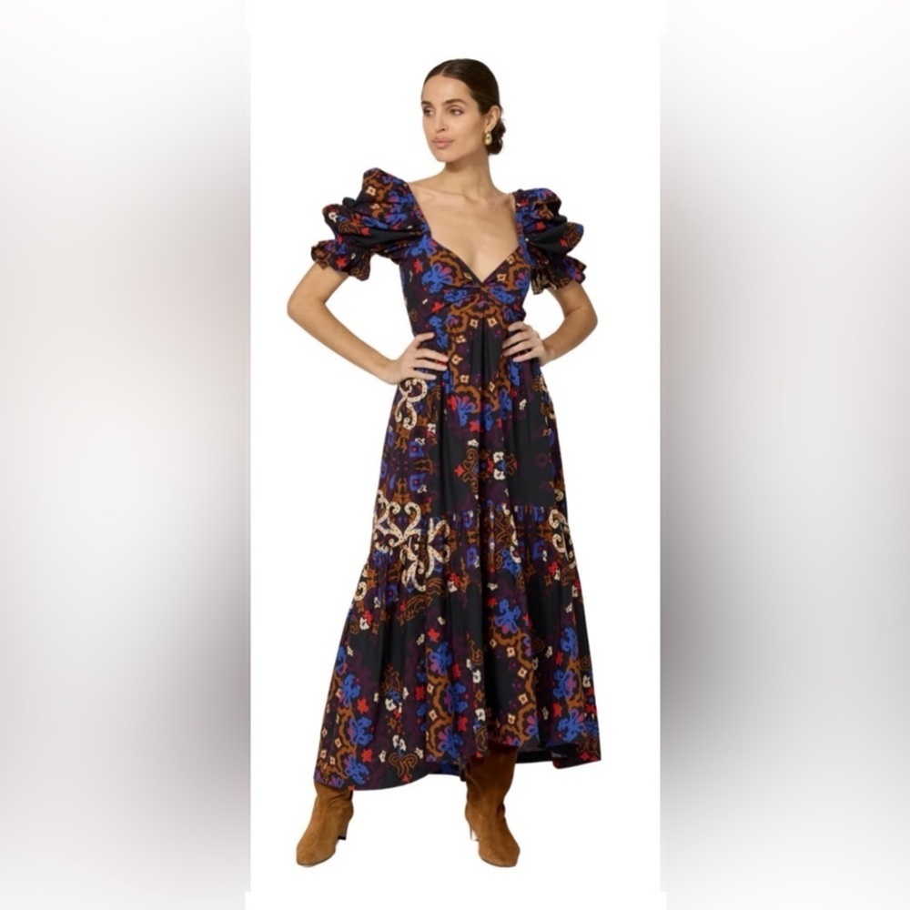 Cleobella Jewel Ankle Dress Venezia Puff Sleeve Midi Black Blue
Orange